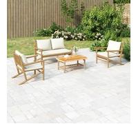 Vidaxl Salon De Jardin 4 Pcs Avec Coussins Blanc Crème Bambou