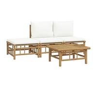 vidaXL Salon de Jardin 4 pcs avec Coussins Blanc crème Bambou, Ensemble de Salon, Ensemble de Salon extérieur, Ensemble de mobilier d'extérieur