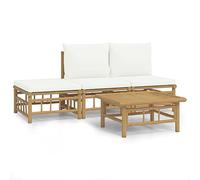 vidaXL Salon de Jardin 4 pcs avec Coussins Blanc crème Bambou, Ensemble de Salon, Ensemble de Salon extérieur, Ensemble de mobilier d'extérieur