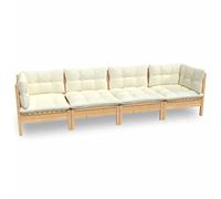 vidaXL Salon de jardin 4 pcs en bois de pin massif avec coussins Crème
