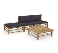 vidaXL Ensemble de salon de jardin 4 pièces avec coussins gris foncé en bambou