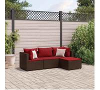 Salon de jardin 4 pcs avec coussins Marron Résine tressée, ensemble de canapés d'extérieur, canapé d'angle de jardin, 3308053