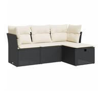 Salon de jardin 4 pcs avec coussins noir résine tressée meuble d'angle de jardin 3325252