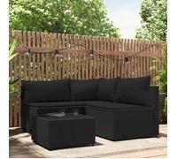 vidaXL Salon de jardin 4 pcs avec coussins Noir Résine tressée, ensemble de salon d'extérieur, ensemble de mobilier 319781