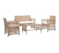 vidaXL Salon de jardin 4 pcs avec coussins Résine tressée Beige