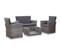 vidaXL Salon de jardin 4 pcs Résine tressée avec coussins Gris