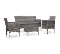 vidaXL Salon de jardin 4 pcs avec coussins Résine tressée Gris