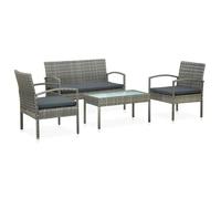 vidaXL Salon de jardin 4 pcs avec coussins Résine tressée Gris