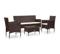 Salon De Jardin 4 Pcs Avec Coussins Résine Tressée Marron Multicolore