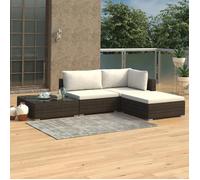 vidaXL Salon de jardin 4 pcs avec coussins Résine tressée Marron