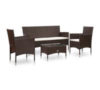 vidaXL Salon de jardin 4 pcs avec coussins Résine tressée Marron