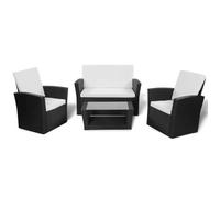vidaXL Salon de jardin 4 pcs avec coussins Résine tressée Noir