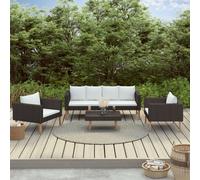 Salon de jardin - vidaXL - 4 pcs - Résine tressée noire - Coussins inclus - Style contemporain