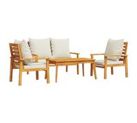 vidaXL Salon de Jardin 4 pcs avec Coussins, Table et Chaises avec Accoudoirs et Dossier, Ensemble de Meubles de Patio Pelouse, Bois d'Acacia Solide