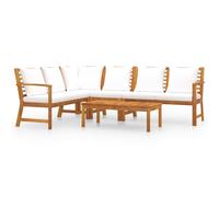 vidaXL Salon de Jardin 5 pcs avec Coussin Mobilier de Patio Mobilier de Jardin Meubles d'Extérieur Meubles de Terrasse Crème Bois d'Acacia Massif