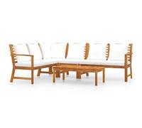 vidaXL Salon de jardin 5 pcs avec coussin Crème Bois d'acacia solide