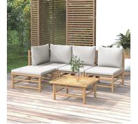 Salon de jardin 5 pcs avec coussins gris clair bambou