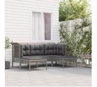 Salon de jardin 5 pcs avec coussins Gris Résine tressée