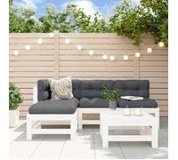 vidaXL Salon de Jardin 5 pcs, Canapés avec Repose-pied, Ensemble de Meubles avec Table Basse Patio Terrasse, Rustique, Blanc