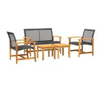 vidaXL Salon de Jardin 5 pcs, Chaises avec Dossier, Ensemble de Meubles Terrasse Patio Extérieur, Noir Résine Tressée et Bois d'Acacia