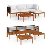 vidaXL Salon de Jardin 5 pcs avec Coussins Mobilier de Patio Mobilier de Terrasse Ensemble de Meubles de Jardin Extérieur Crème Bois d'Acacia Massif