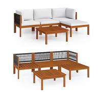 vidaXL Salon de Jardin 5 pcs avec Coussins Mobilier de Patio Mobilier de Terrasse Ensemble de Meubles de Jardin Extérieur Crème Bois d'Acacia Massif