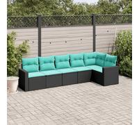 vidaXL Ensemble de 6 meubles de jardin avec coussins - Mobilier de jardin modulaire - En polyrotin - Noir