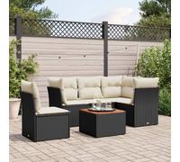vidaXL Salon de Jardin avec Coussins 6 pcs, Canapés avec Pieds Réglables, Ensemble de Meubles d'Extérieur Patio Terrasse, Moderne, Noir Résine Tressée