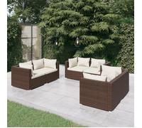 vidaXL Salon de jardin 6 pcs avec coussins Résine tressée Marron
