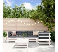Salon de Jardin 6 pcs, Canapés avec Repose-pied, Ensemble de Meubles avec Table Basse Patio Terrasse, Rustique, Blanc Bois de Pin Massif 3186474