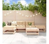 vidaXL Salon de Jardin 6 pcs, Canapés avec Repose-pied, Ensemble de Meubles avec Table Basse Patio Terrasse, Rustique, Bois 3186319