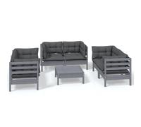 Vidaxl Salon De Jardin 7 Pcs Avec Coussins Bois De Pin Massif Gris