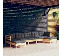 vidaXL Bois de Pin Massif Salon de Jardin 7 pcs avec Coussins Mobilier de Patio Meubles d'Extérieur Mobilier de Jardin Meubles de Terrasse Gris