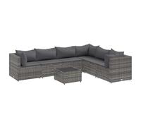 vidaXL Salon de Jardin 7 pcs avec Coussins Gris Résine Tressée, Ensemble de Canapés d'Extérieur et Canapé d'Angle