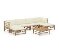 Salon de jardin 7 pcs avec coussins blanc crème bambou