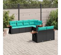 vidaXL Salon de Jardin avec Coussins 7 pcs, Canapés de Patio, Ensemble de Meubles, Mobilier de Terrasse Exterieur, Noir Résine Tressée