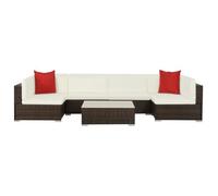 vidaXL Salon de jardin 7 pcs avec coussins Résine tressée Marron