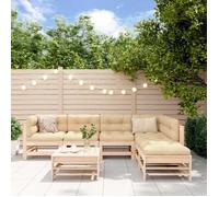vidaXL Salon de Jardin 7 pcs, Canapés avec Repose-pied, Ensemble de Meubles avec Table Basse Patio Terrasse, Rustique, Bois 3186438