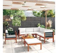 Vidaxl Salon De Jardin 8 Pcs Avec Coussins Crème Bois D'acacia Solide