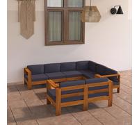Vidaxl Salon De Jardin 8 Pcs Avec Coussins Gris Foncé Bois D'acacia