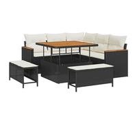 vidaXL Salon de Jardin 8 pièces avec Coussins crème, en Poly rotin Noir et Acacia. des Meubles modulables pour Bien Manger et se Relaxer sur Le Patio ou Le Balcon, idéal pour la terrasse.