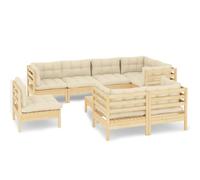 Vidaxl Salon De Jardin 9 Pcs Avec Coussins Crème Bois De Pin Massif