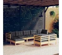 Vidaxl Salon De Jardin 9 Pcs Avec Coussins Gris Bois De Pin Massif Gris