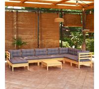 Vidaxl Salon De Jardin 9 Pcs Avec Coussins Gris Bois De Pin Massif Gris
