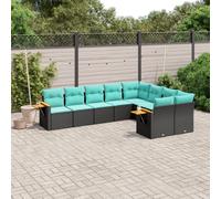 vidaXL Salon de Jardin avec Coussins 9 pcs, Canapés de Patio, Ensemble de Meubles, Mobilier de Terrasse Exterieur, Noir Résine Tressée