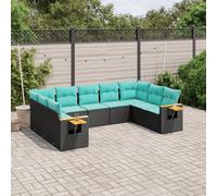vidaXL Salon de Jardin avec Coussins 9 pcs, Canapés de Patio, Ensemble de Meubles, Mobilier de Terrasse Exterieur, Noir Résine Tressée