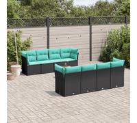 vidaXL Salon de Jardin avec Coussins 9 pcs, Canapés de Patio, Ensemble de Meubles, Mobilier de Terrasse Exterieur, Noir Résine Tressée