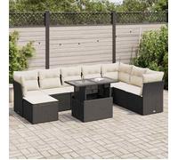vidaXL Salon de jardin 9 pcs avec coussins noir résine tressée 3326207