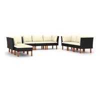 vidaXL 9-delige Loungeset met kussens poly rattan zwart3059748 Noir G