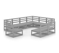 Vidaxl Salon De Jardin 9 Pcs Gris Bois De Pin Massif Gris